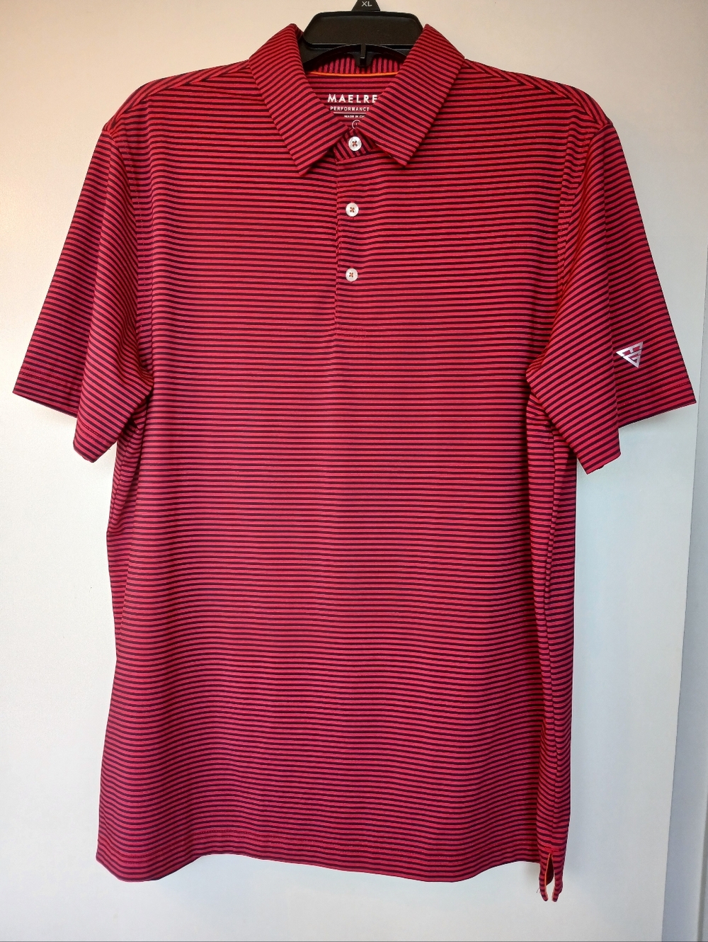 MAELREG Performance Men's Golf Polo Red Black Stripe Size Large